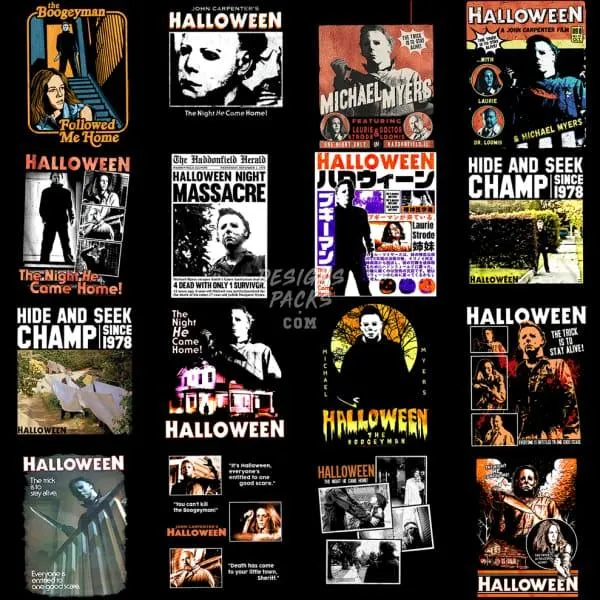 25 Halloween Horror Movie Designs Bundle PNG
