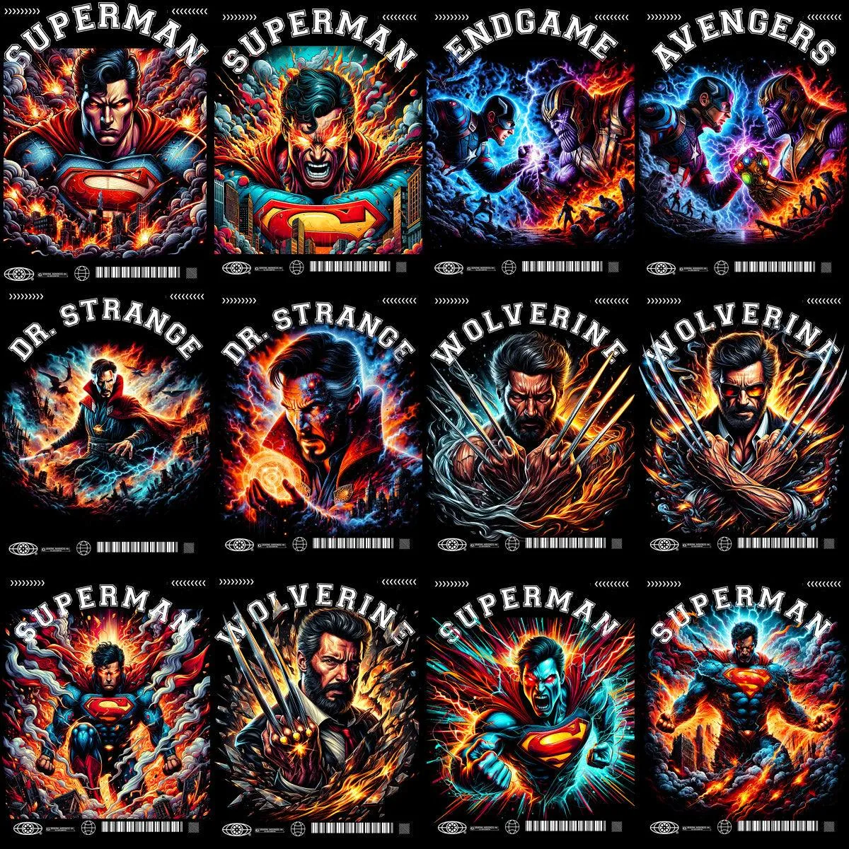 30 Comics Super Heroes Halftone Streetwear Designs Bundle PNG