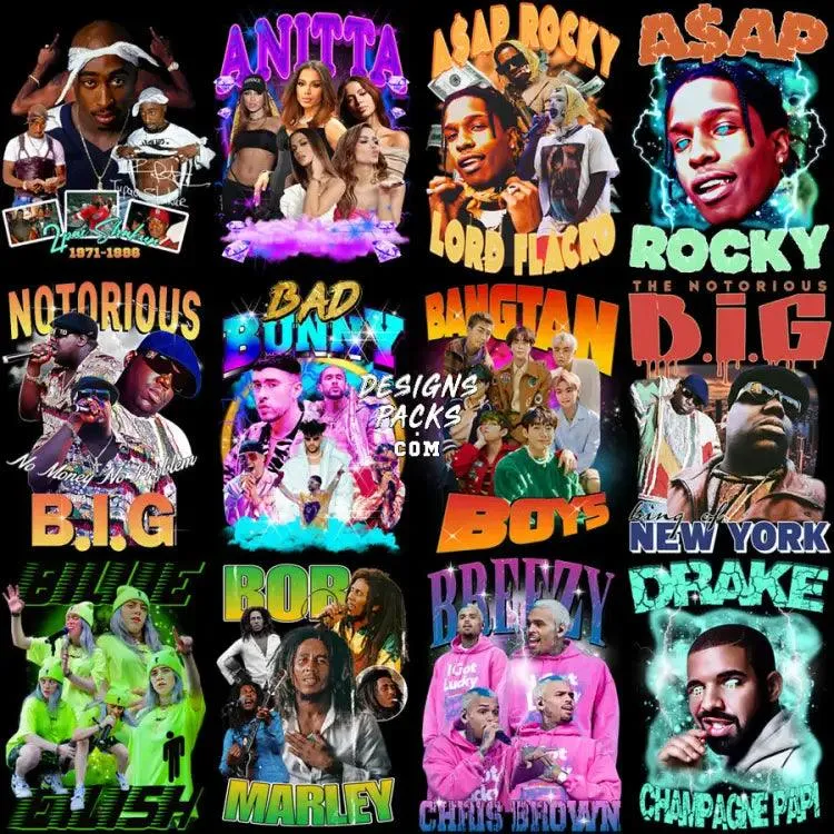 37 Music Stars Mix Bootleg Designs Bundle PNG