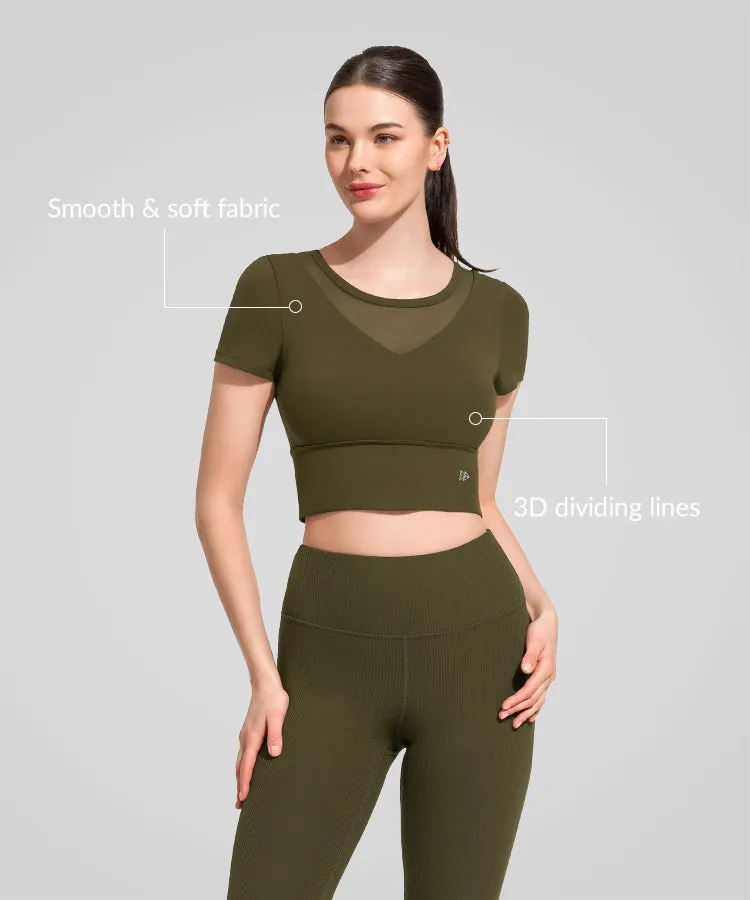 Anywhere Round Neck Paded Mesh Short T-shirt | Women's Sports T-shirt