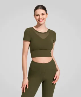 Anywhere Round Neck Paded Mesh Short T-shirt | Women's Sports T-shirt
