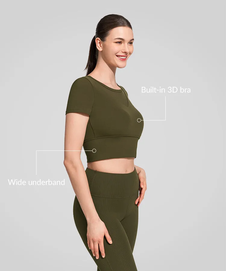Anywhere Round Neck Paded Mesh Short T-shirt | Women's Sports T-shirt