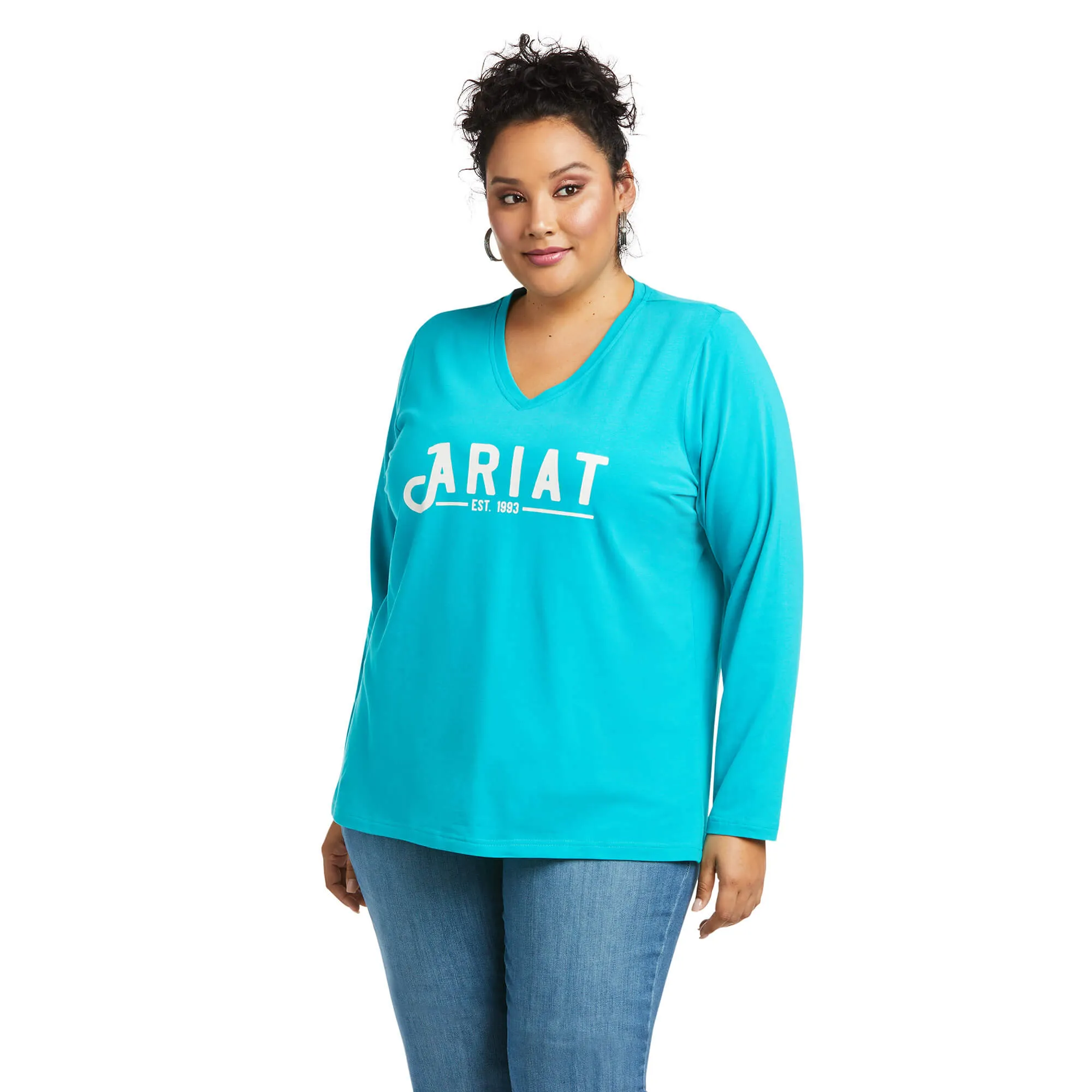 Ariat Ladies REAL Long Sleeve Lake Blue Logo Tee 10037524