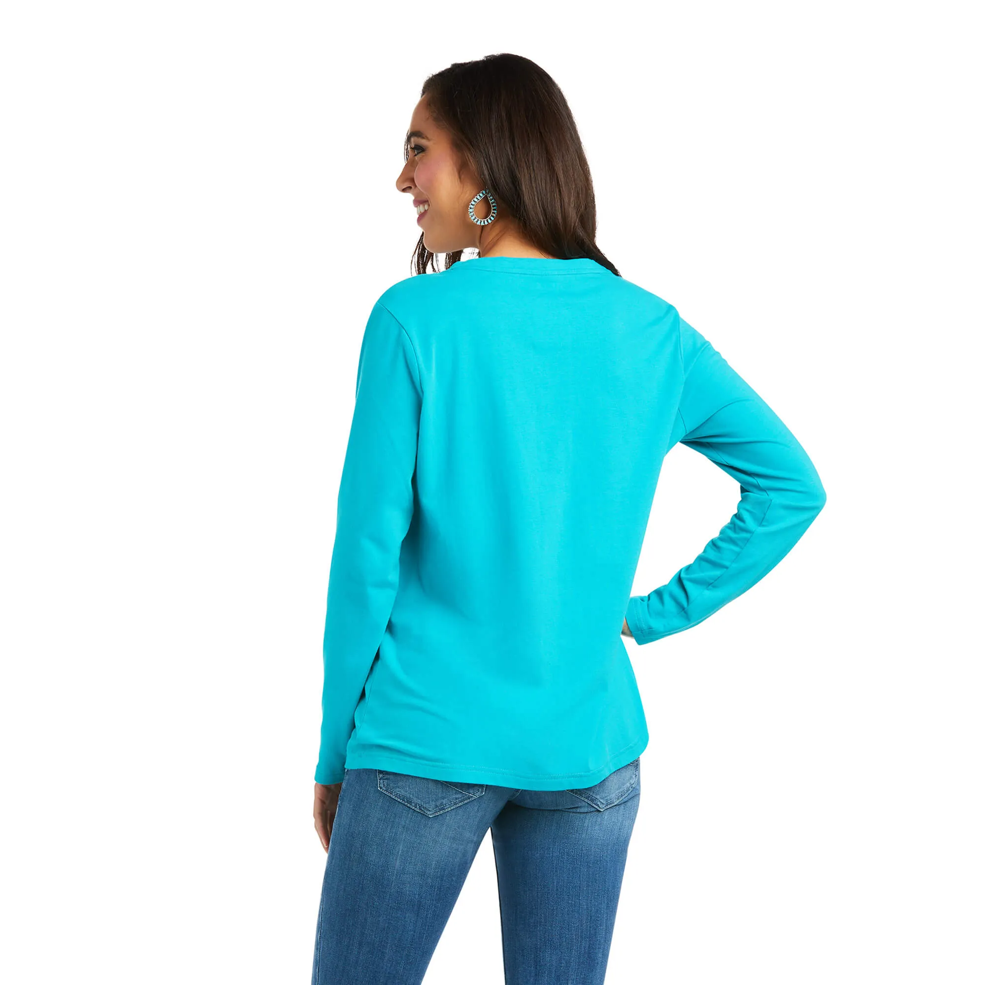 Ariat Ladies REAL Long Sleeve Lake Blue Logo Tee 10037524