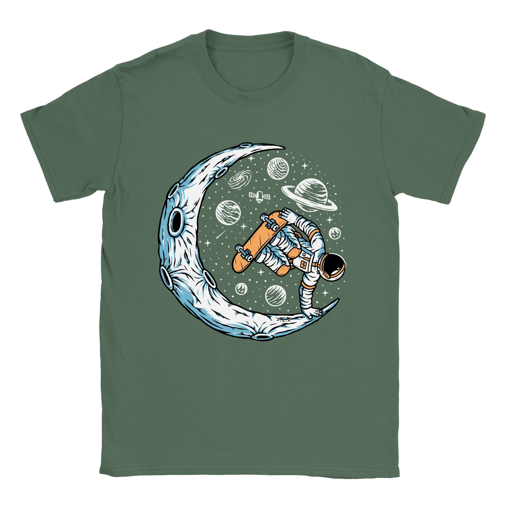 Astronaut Skateboarding a Half-pipe Moon - Classic Unisex Crewneck T-shirt