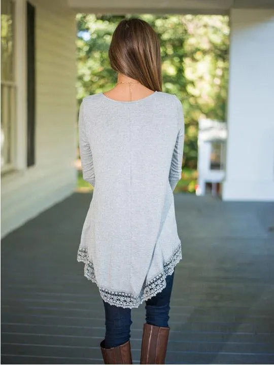 Asymmetric Jersey Top With Crochet Lace Hem