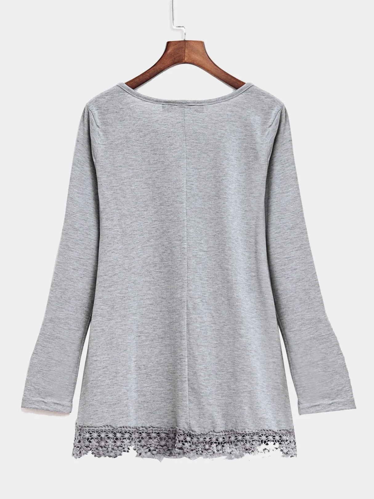 Asymmetric Jersey Top With Crochet Lace Hem