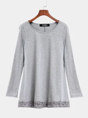 Asymmetric Jersey Top With Crochet Lace Hem