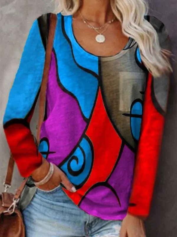 Autumn Abstract Print Blouse