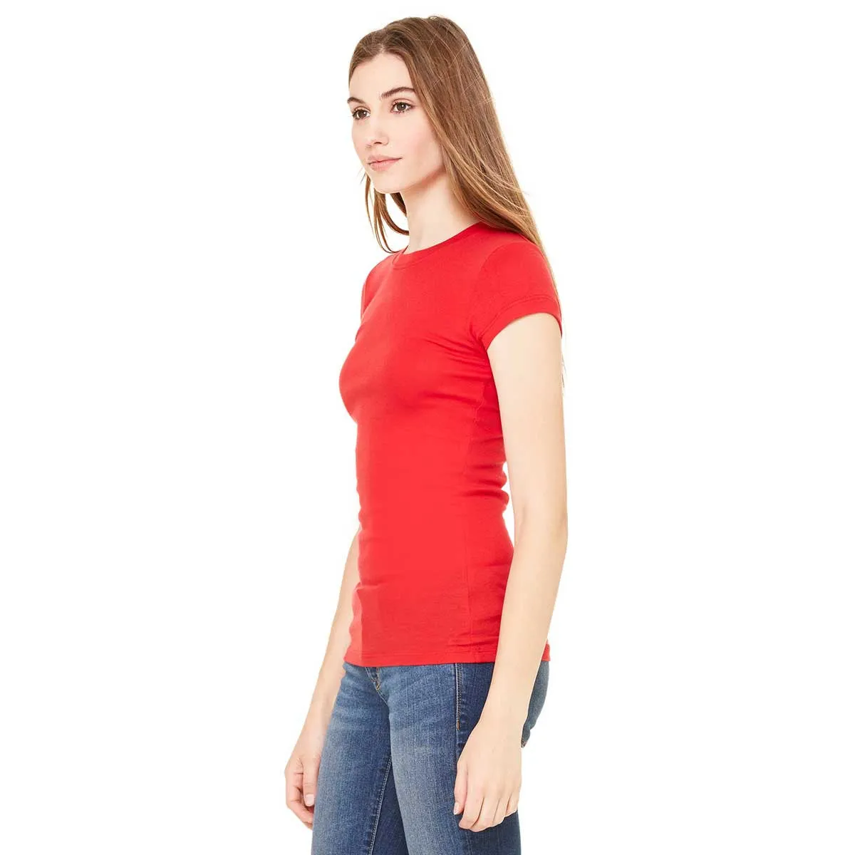 Bella   Canvas Women's Red Sheer Mini Rib Short-Sleeve T-Shirt