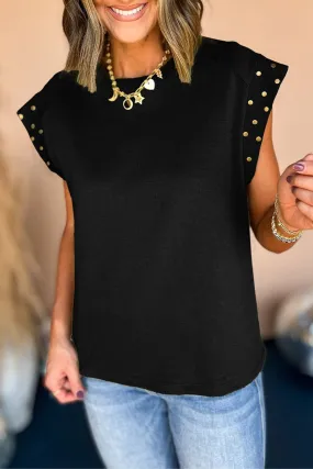 Black T-Shirt with Gold-Tone Studs