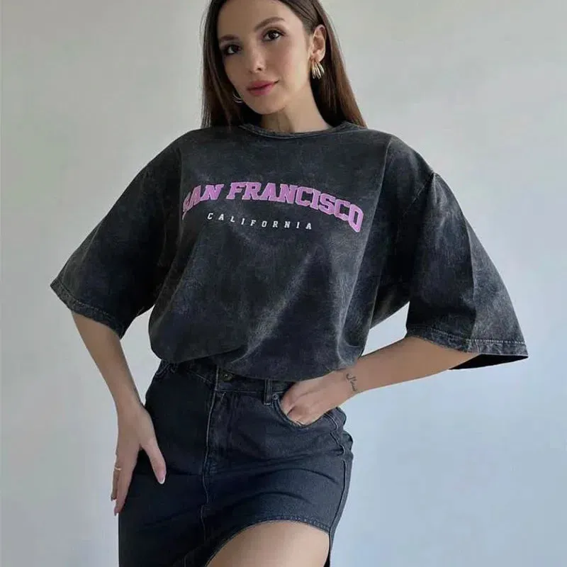 Blessyuki Quality Acid Wash TShirt Plus Size Vintage Style