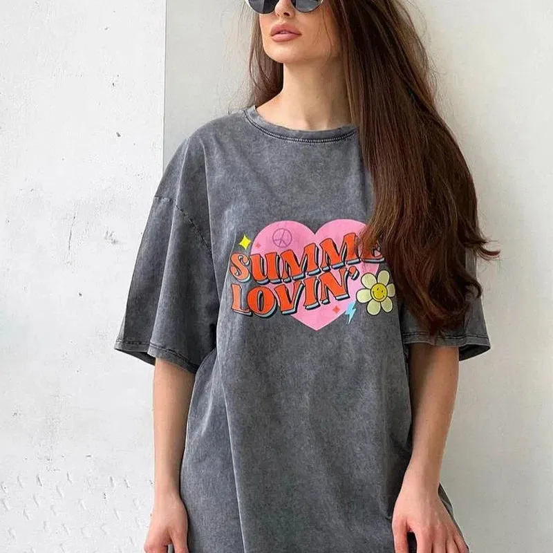 Blessyuki Quality Acid Wash TShirt Plus Size Vintage Style