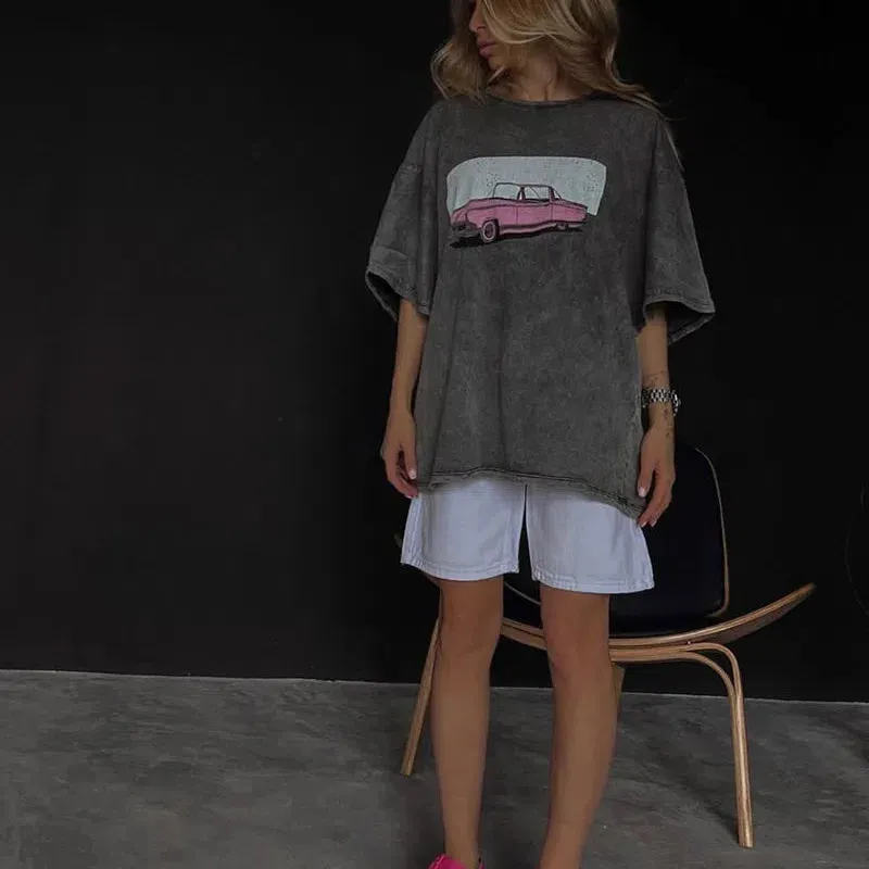 Blessyuki Quality Acid Wash TShirt Plus Size Vintage Style