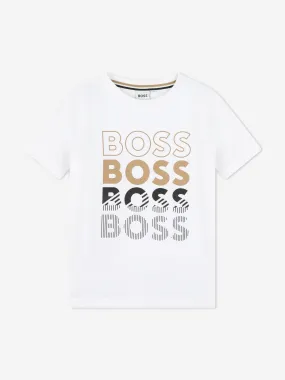 BOSS Boys Multi Logo Print T-Shirt in White