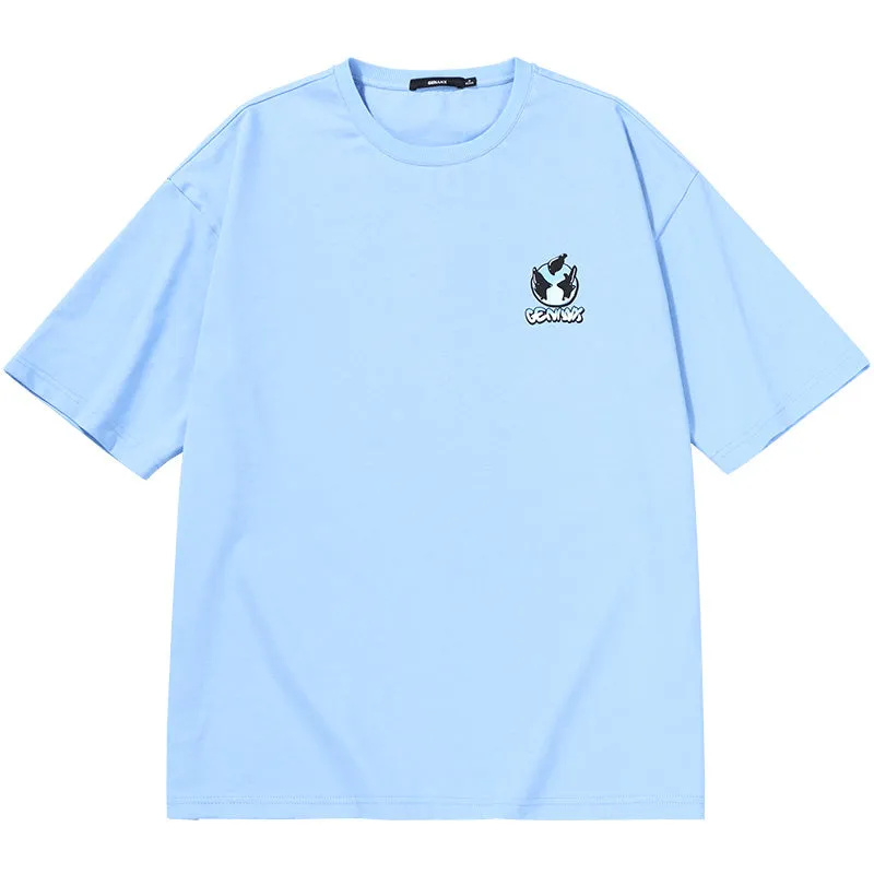 Cartoon Label Gradient Graffiti Letter Print T-Shirt