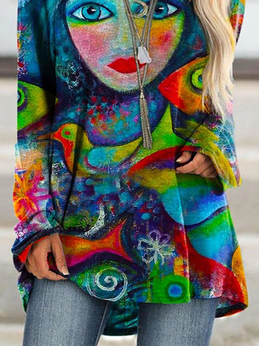 Casual Face Birds Artistic Print Tops for Women