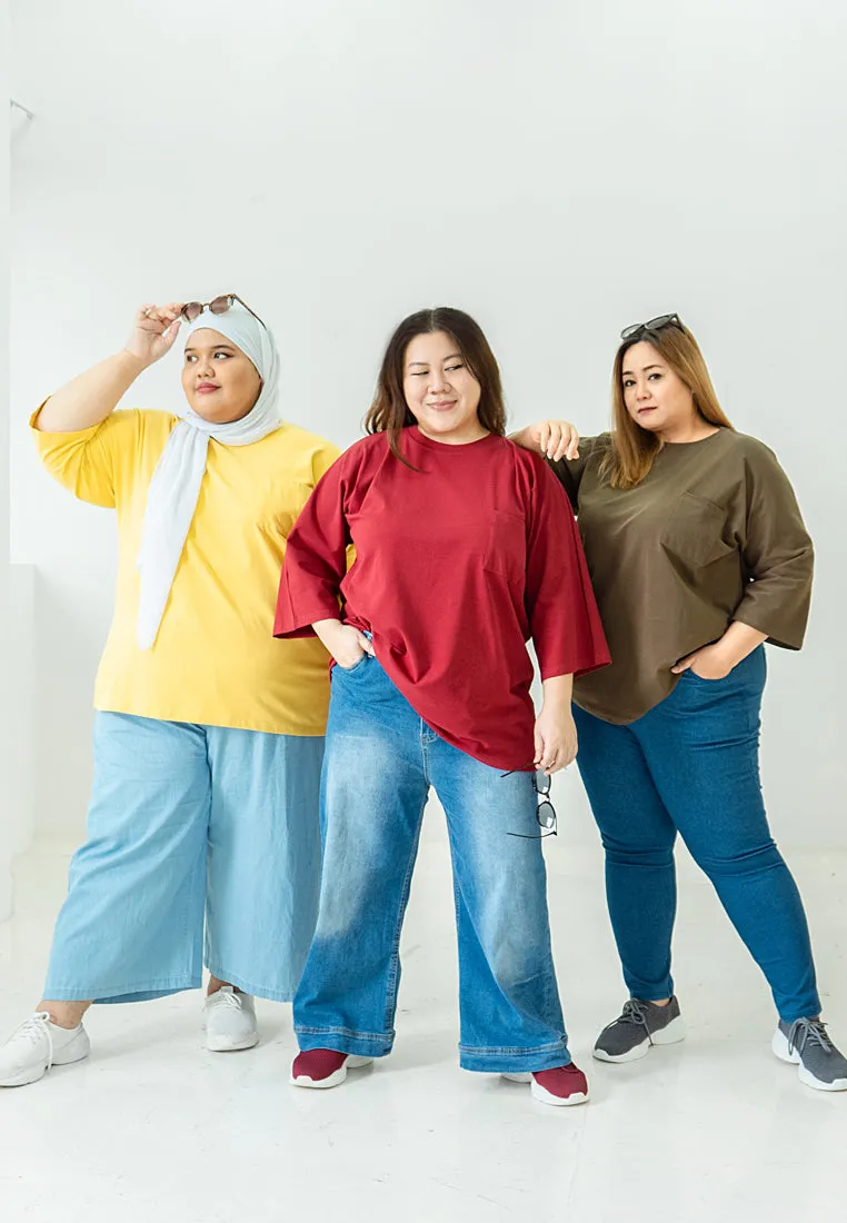 Cavina CLASSIC FINE 3/4 Sleeves Boxy Tee - Yellow