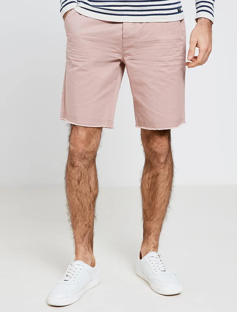 Chester Raw Hem Chino Shorts in Powder Pink
