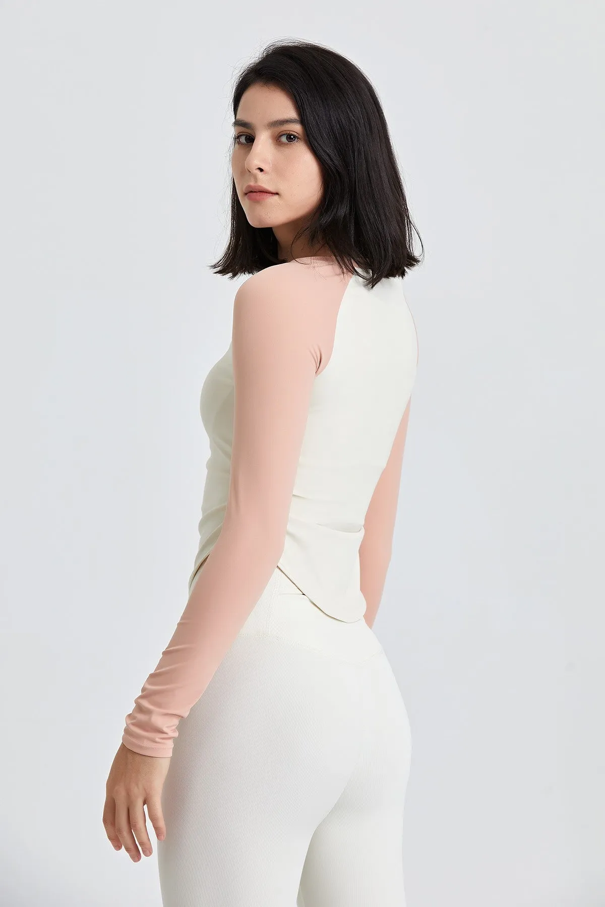 Color-Block Long Sleeve Jersey Crop Top