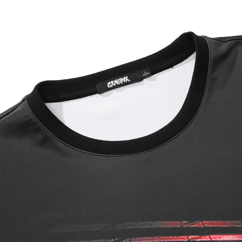 Color Block Sunset Letter Print Drop-Shoulder Sleeve T-Shirt