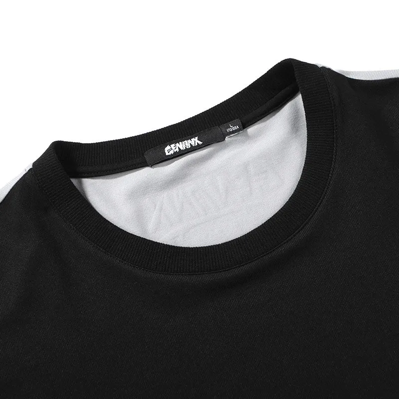 Contrast Color Cartoon Letter Print Split Round Neck T-Shirt