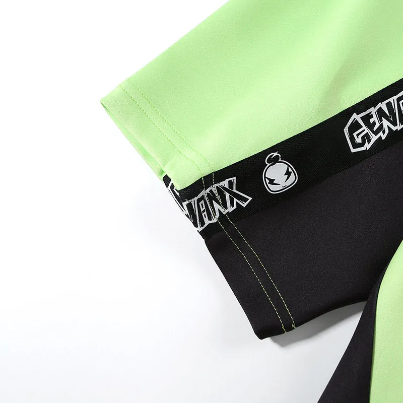 Contrast Color Cartoon Print Ribbon Half Sleeve T-Shirt