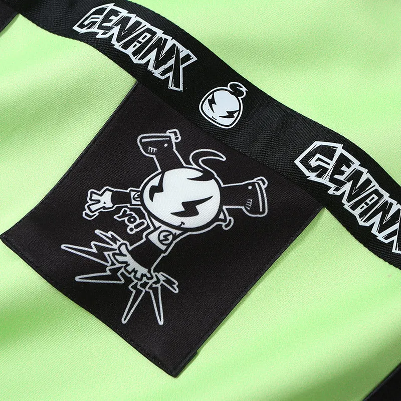 Contrast Color Cartoon Print Ribbon Half Sleeve T-Shirt