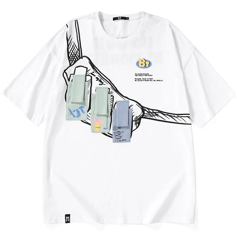Contrast Color Multi-Pocket Chest Pack T-Shirt