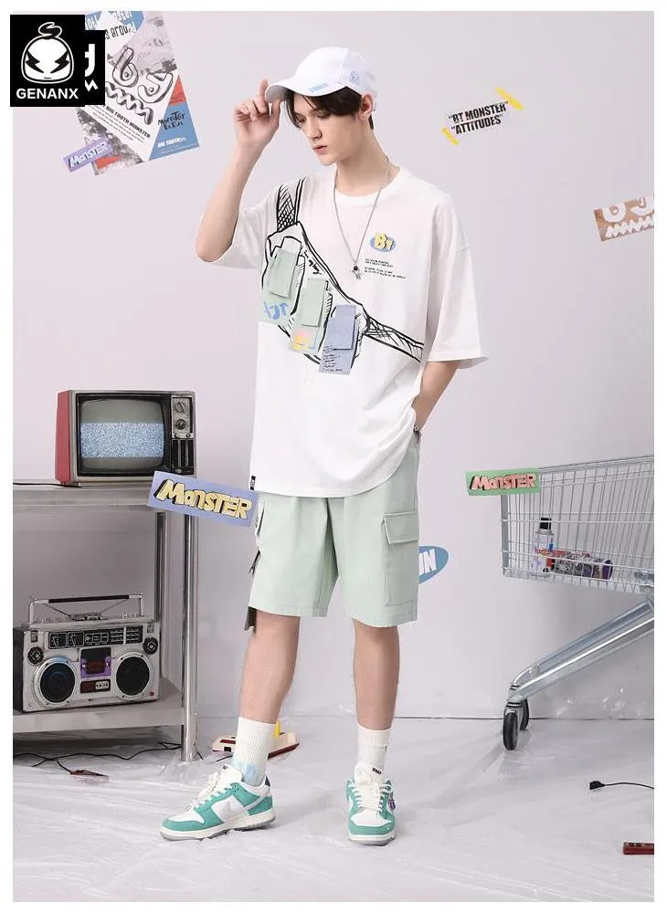Contrast Color Multi-Pocket Chest Pack T-Shirt