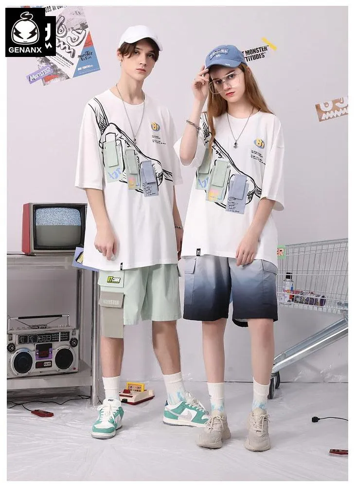 Contrast Color Multi-Pocket Chest Pack T-Shirt