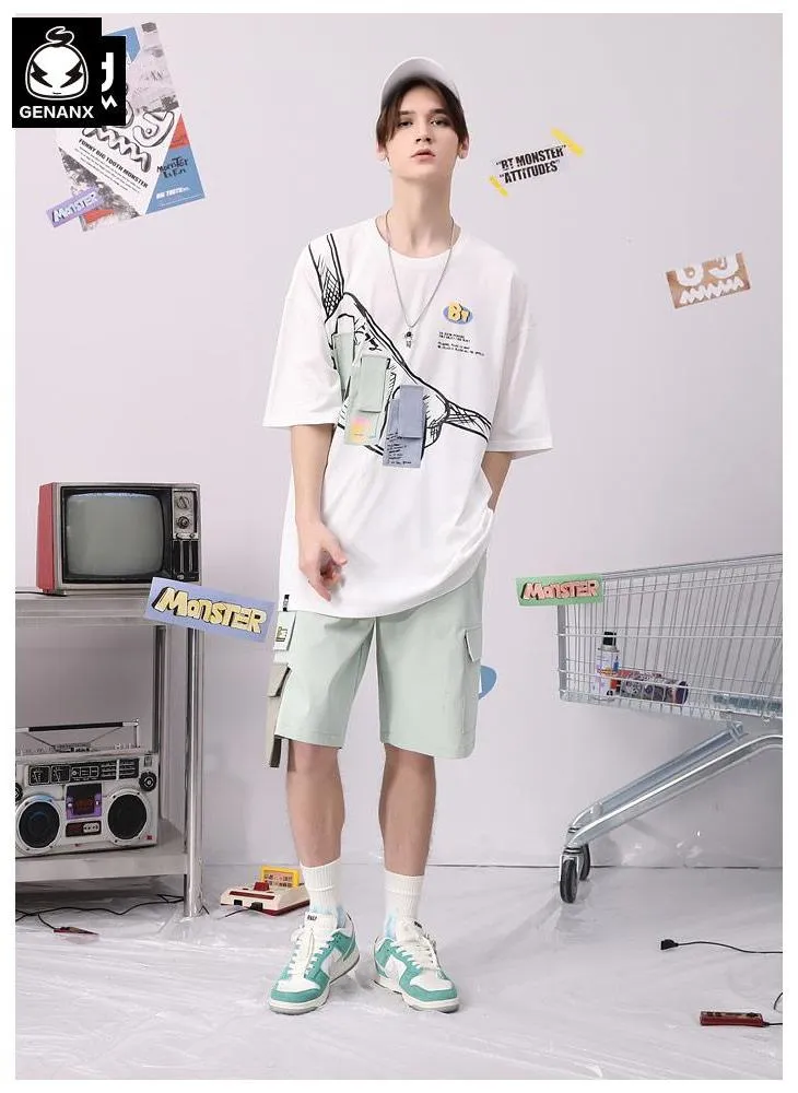Contrast Color Multi-Pocket Chest Pack T-Shirt