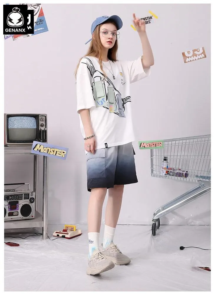 Contrast Color Multi-Pocket Chest Pack T-Shirt