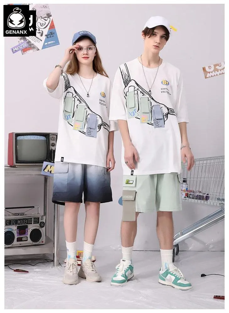 Contrast Color Multi-Pocket Chest Pack T-Shirt