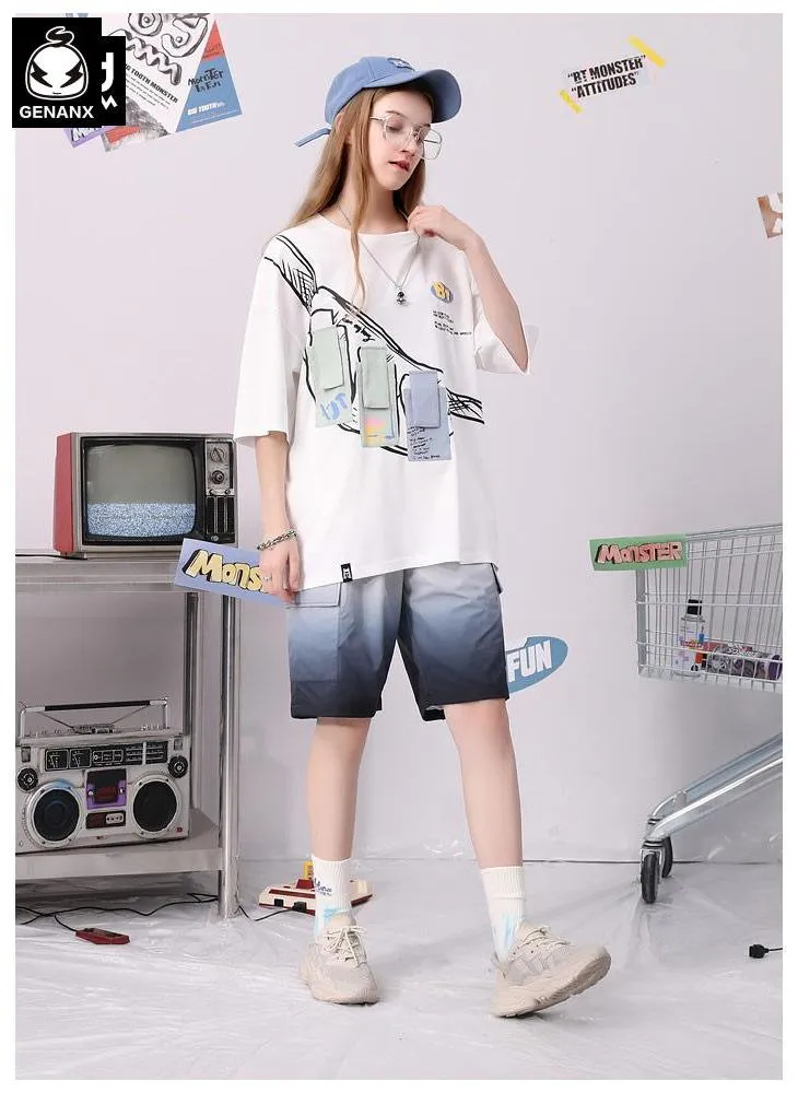 Contrast Color Multi-Pocket Chest Pack T-Shirt