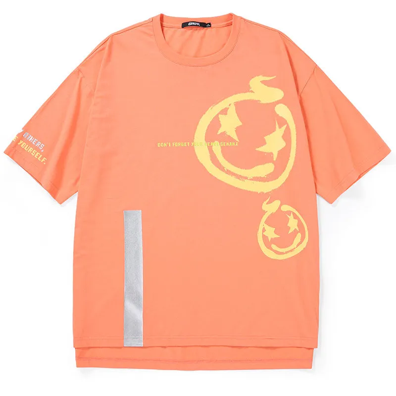 Contrast Color Strip Star Cartoon Print T-Shirt