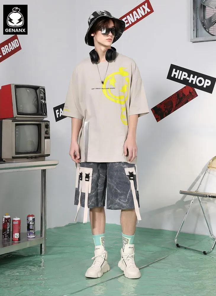 Contrast Color Strip Star Cartoon Print T-Shirt