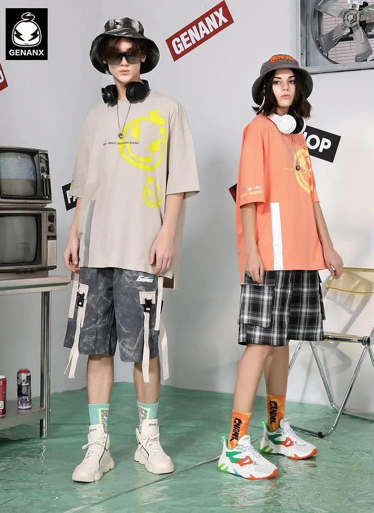 Contrast Color Strip Star Cartoon Print T-Shirt
