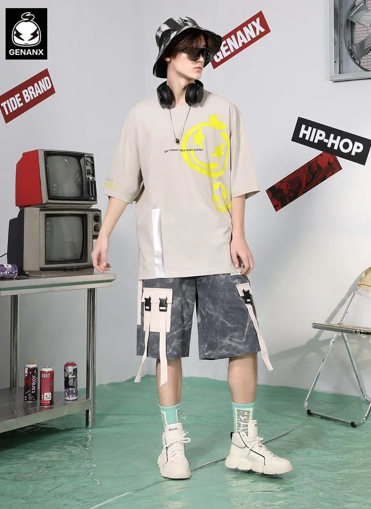 Contrast Color Strip Star Cartoon Print T-Shirt