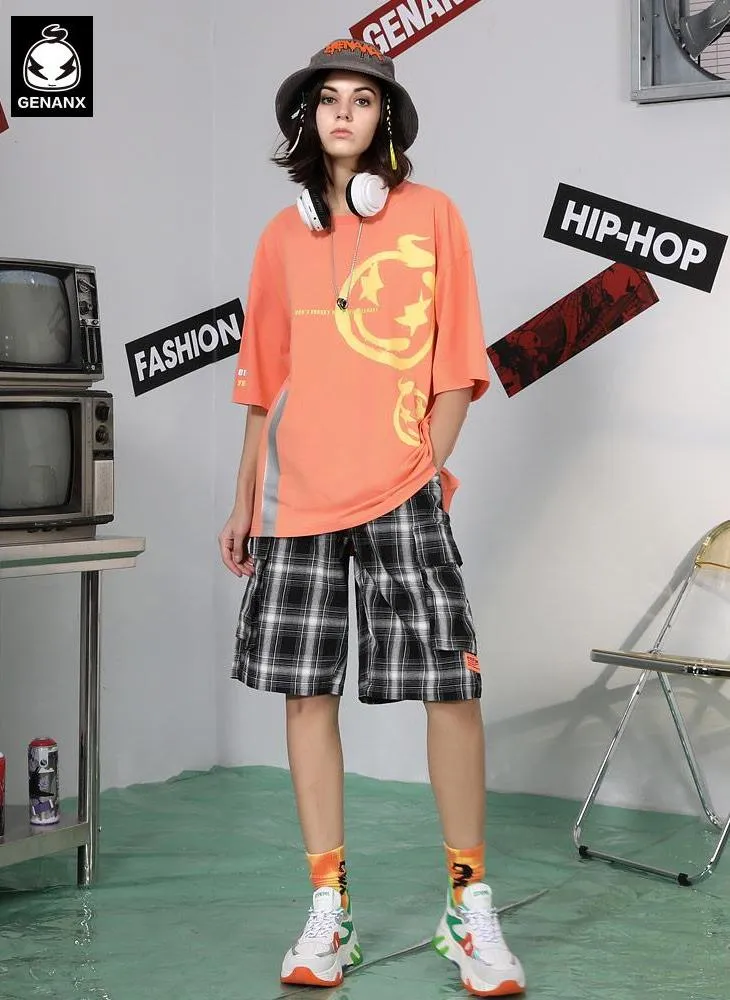 Contrast Color Strip Star Cartoon Print T-Shirt