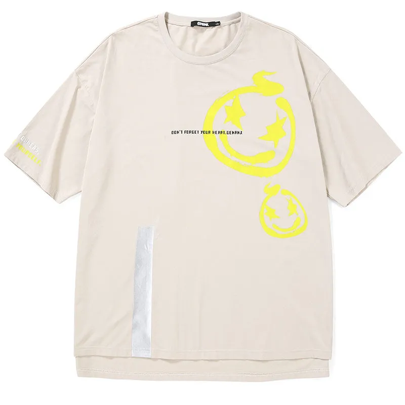 Contrast Color Strip Star Cartoon Print T-Shirt