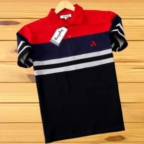 Crimson Red & Black Navy Polo T-Shirt with Melange Pattern