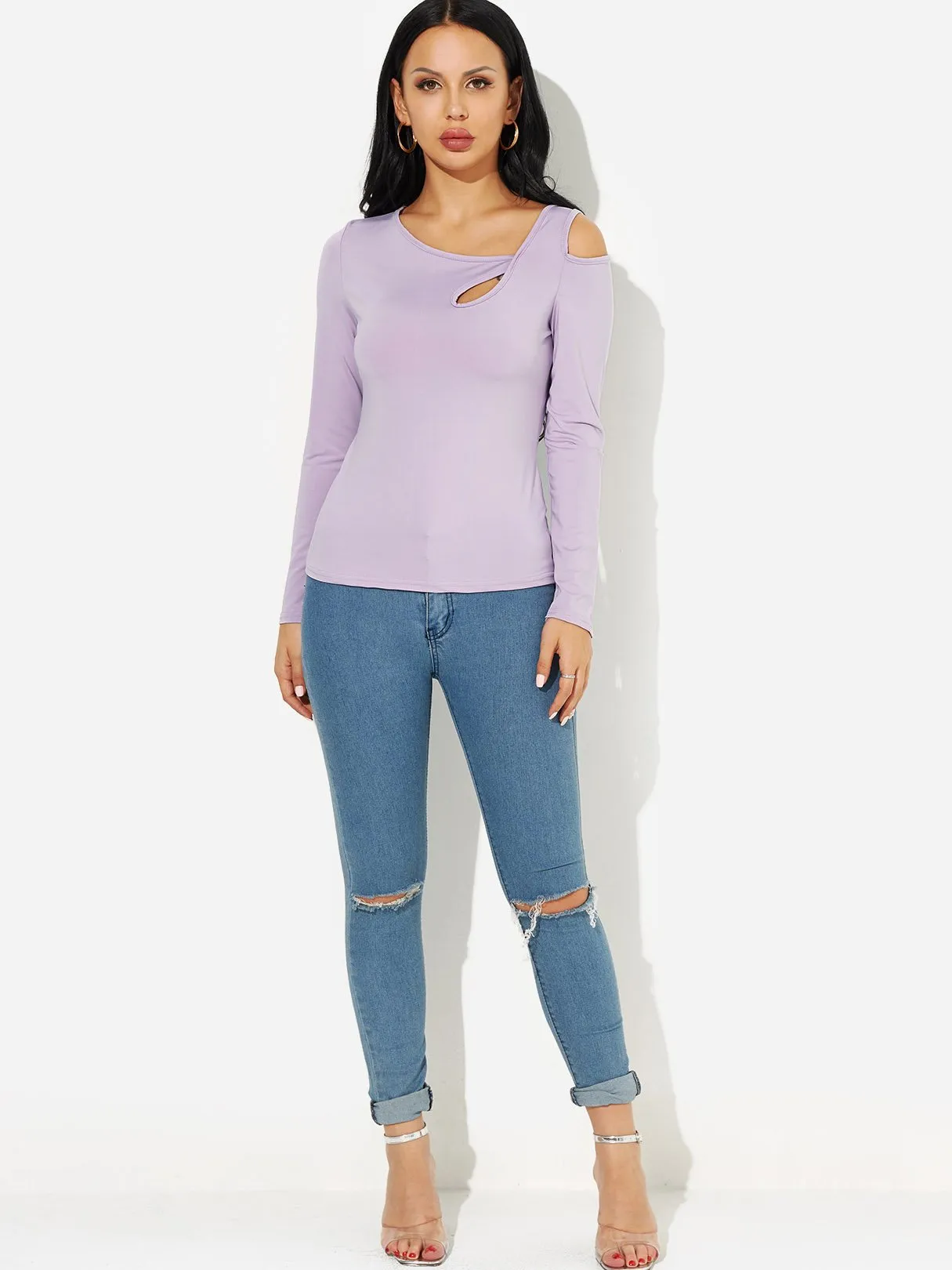 Custom One Shoulder Cut Out Long Sleeve T-Shirts