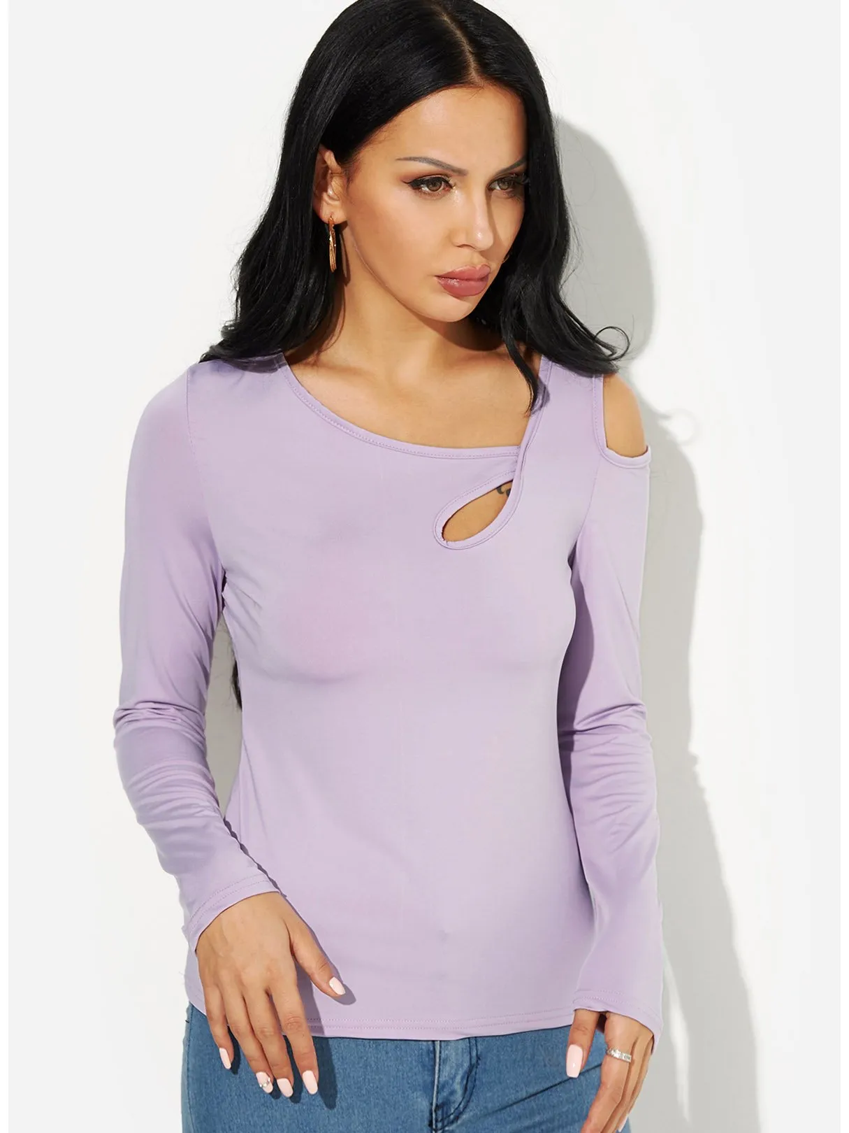 Custom One Shoulder Cut Out Long Sleeve T-Shirts