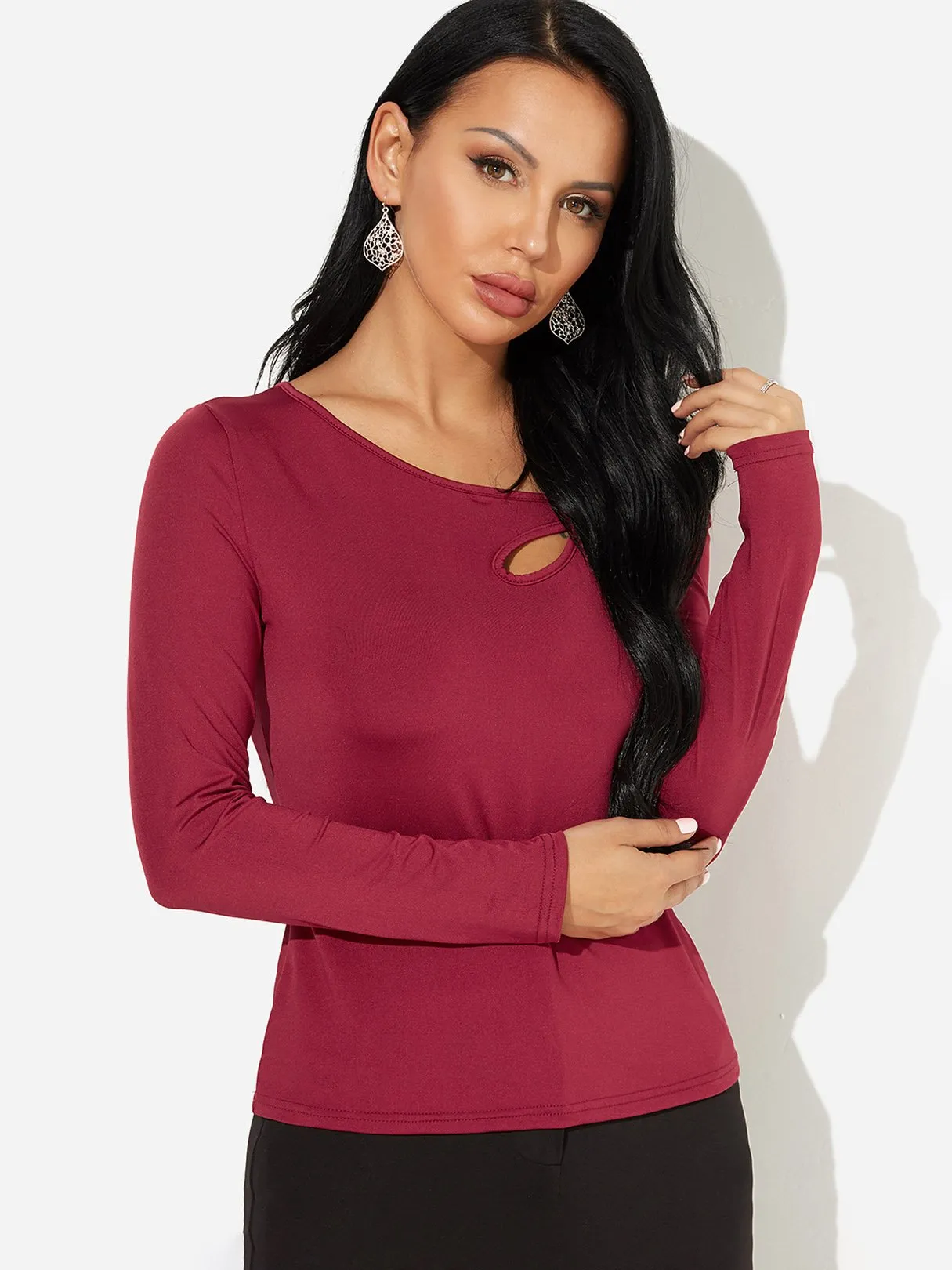 Custom One Shoulder Cut Out Long Sleeve T-Shirts
