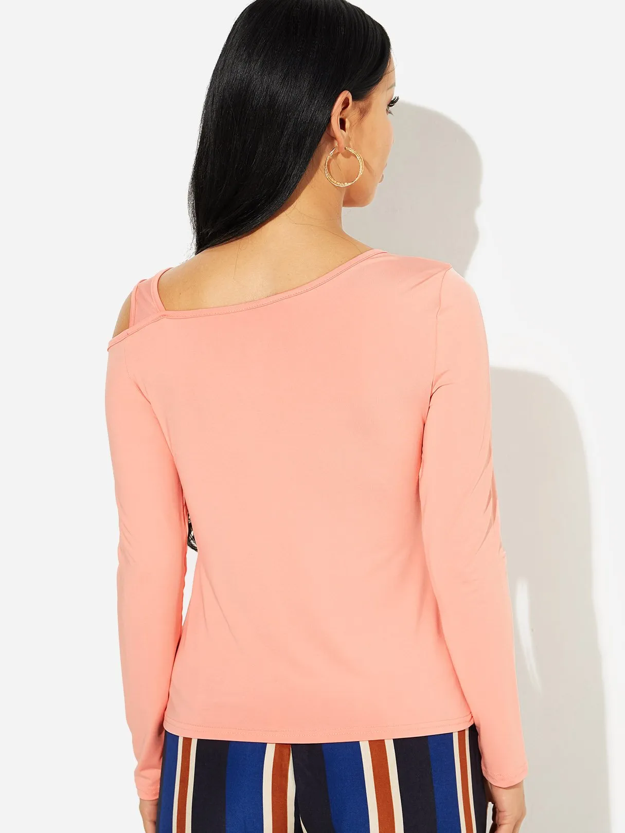 Custom One Shoulder Cut Out Long Sleeve T-Shirts