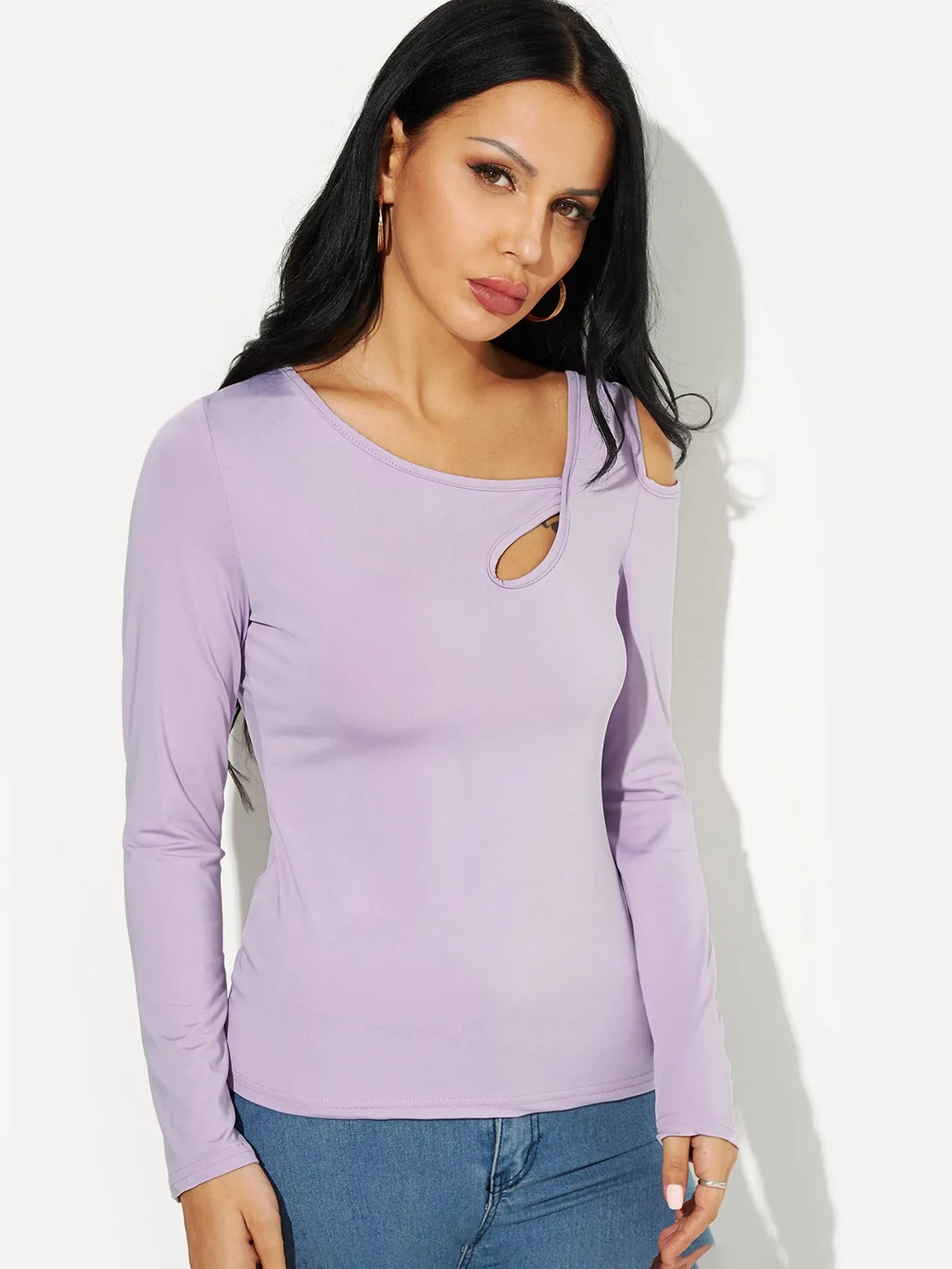 Custom One Shoulder Cut Out Long Sleeve T-Shirts