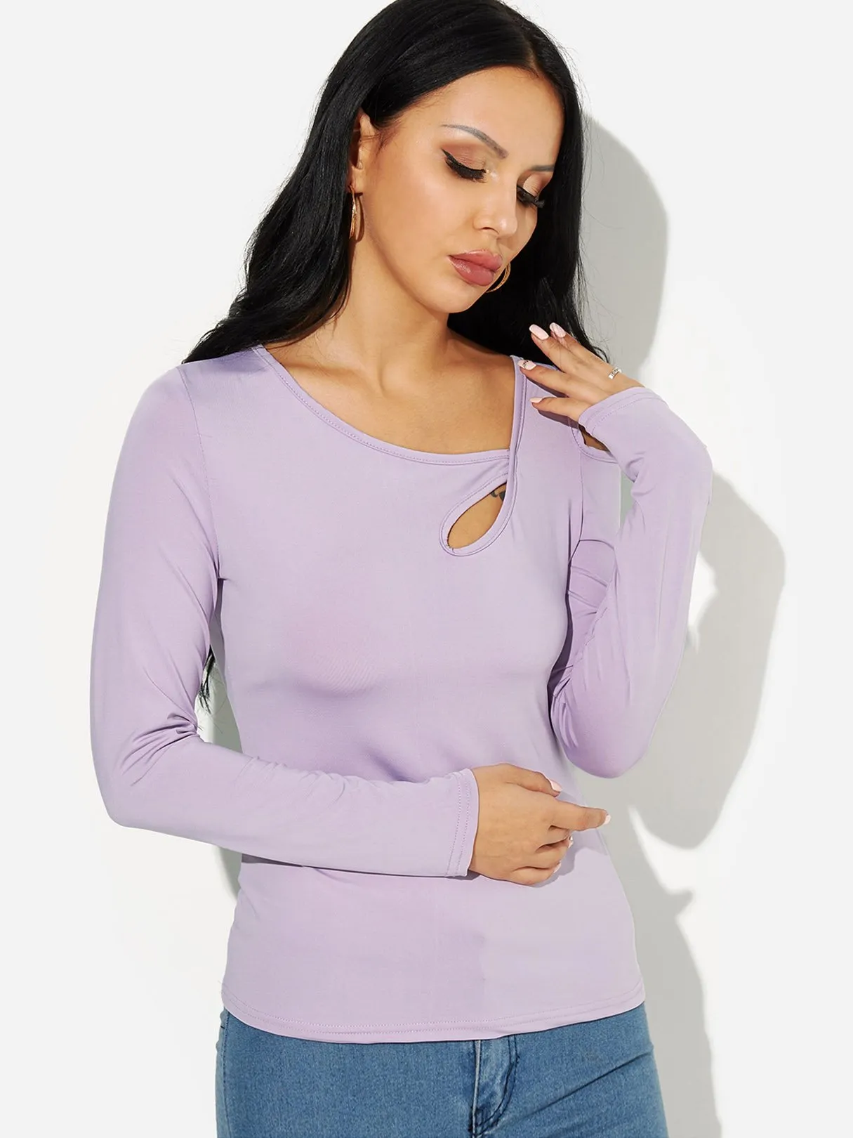 Custom One Shoulder Cut Out Long Sleeve T-Shirts