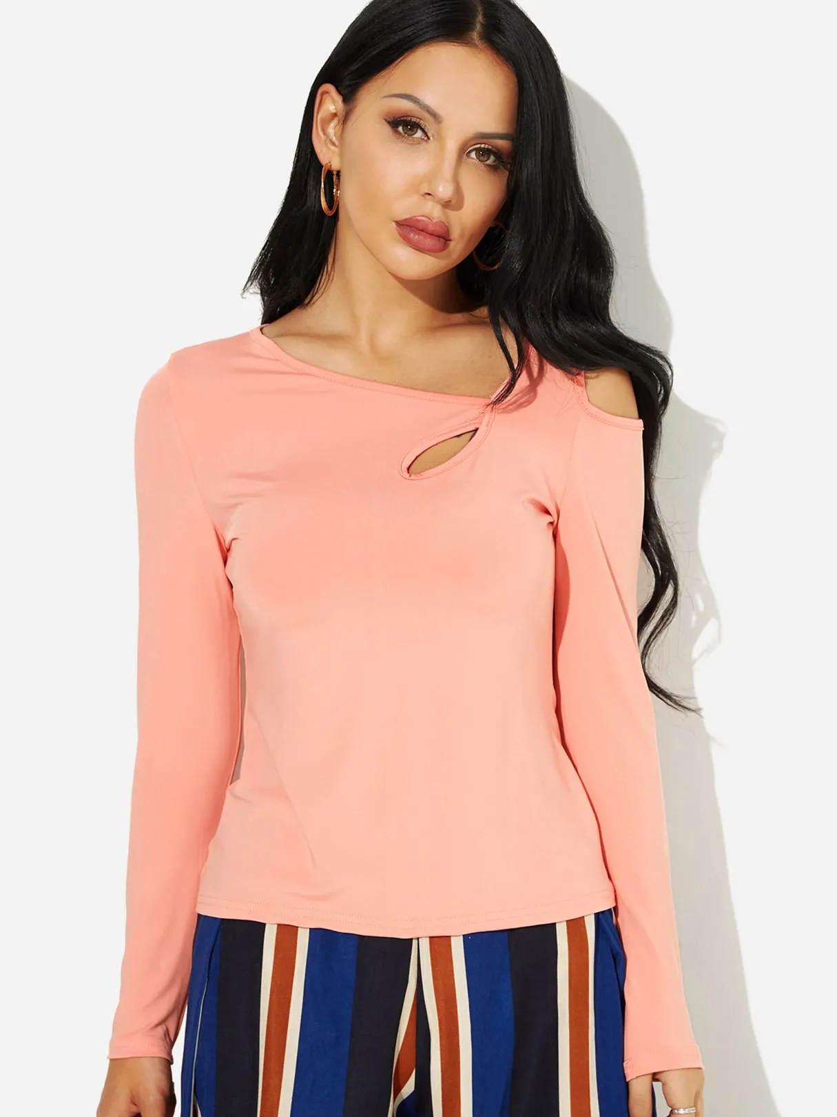 Custom One Shoulder Cut Out Long Sleeve T-Shirts
