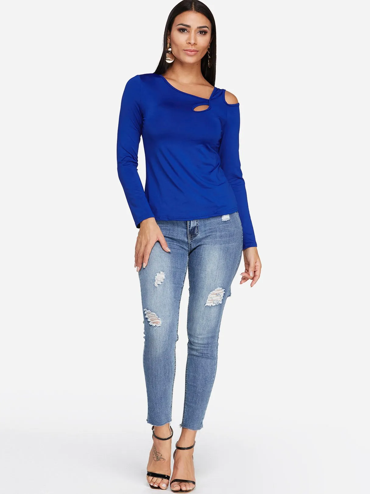 Custom One Shoulder Cut Out Long Sleeve T-Shirts